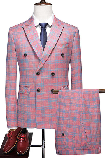 Pink Striped 2 Pieces Peaked lapel Men's Prom Suits